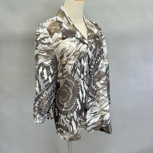 Chico's Leopard Animal Print Sheer Open Front Shirt Cardigan size 2 US Large/12 - Picture 3 of 16